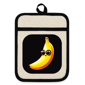 Banana with face and big eyes - Pot holders with rubber back - linen/black  - Front