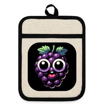 Grape purple with eyes and mouth in comic style - Pot holders with rubber back - linen/black  - Front