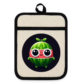Watermelon with eyes in comic style - Pot holders with rubber back - linen/black  - Front