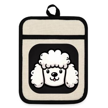 Pudel Kopf Hund mit flauschigem Fell - Topflappen mit Gummirückseite - Leinen/Schwarz  - Vorne