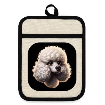 Poodle head in animation style - Pot holders with rubber back - linen/black  - Front