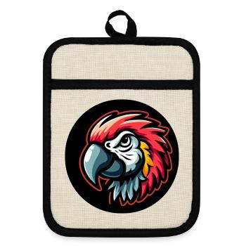 Parrot Comic Head Colorful - Pot holders with rubber back - linen/black  - Front