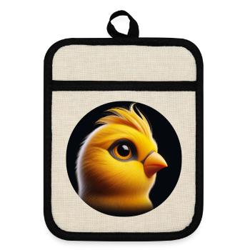 Poussin oiseau jaune, photoréaliste - Maniques avec dos en caoutchouc - lin/noir  - Devant
