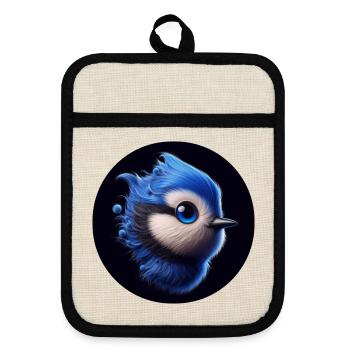 Blue bird in animation style - Pot holders with rubber back - linen/black  - Front