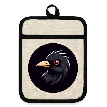 Cartoon Blackbird Bird Black with Red Eye - Pot holders with rubber back - linen/black  - Front