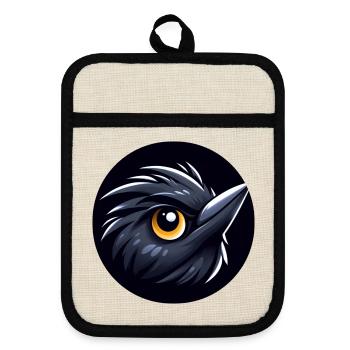 Comic Blackbird Bird - Pot holders with rubber back - linen/black  - Front