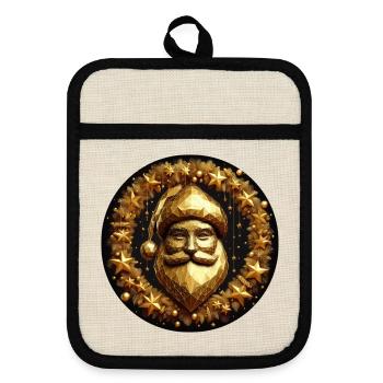 Santa Claus in gold with stars - Pot holders with rubber back - linen/black  - Front
