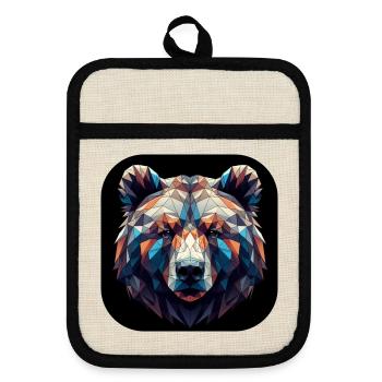 Bear Head Polygon Multicolored - Pot holders with rubber back - linen/black  - Front