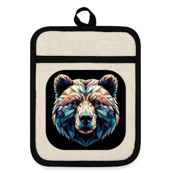 Colorful Bear in Polygon Design - Pot holders with rubber back - linen/black  - Front