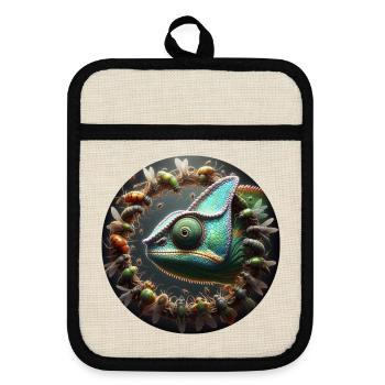 The Chameleon and the Insects - Pot holders with rubber back - linen/black  - Front