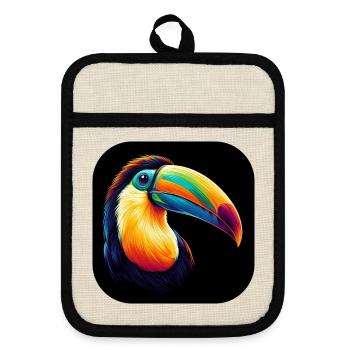 Toucan bec coloré photoréaliste - Maniques avec dos en caoutchouc - lin/noir  - Devant
