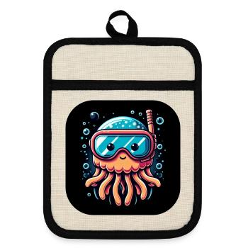 Octopus Kraken Goggles Water - Pot holders with rubber back - linen/black  - Front