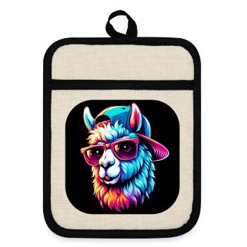 Alpaka Sonnenbrille Hut Fell Bunt - Topflappen mit Gummirückseite - Leinen/Schwarz  - Vorne