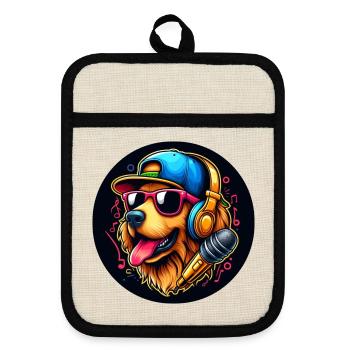 Chien Golden Retriever avec lunettes de soleil et casquette - Maniques avec dos en caoutchouc - lin/noir  - Devant