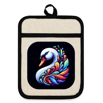 Cygne Animal Oiseau Coloré Bande Dessinée - Maniques avec dos en caoutchouc - lin/noir  - Devant