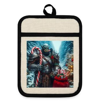 Orc Weihnachten 3 - Topflappen mit Gummirückseite - Leinen/Schwarz  - Vorne