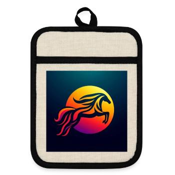 Rider on Horse 2 - Pot holders with rubber back - linen/black  - Front