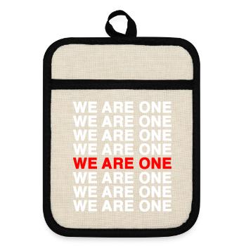We Are One – Bold Typo Pattern - Pot holders with rubber back - linen/black  - Front