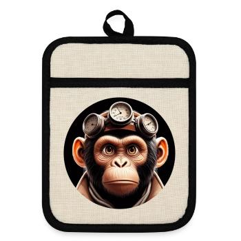 Singe Voyageur Dans Le Temps Voyage - Maniques avec dos en caoutchouc - lin/noir  - Devant