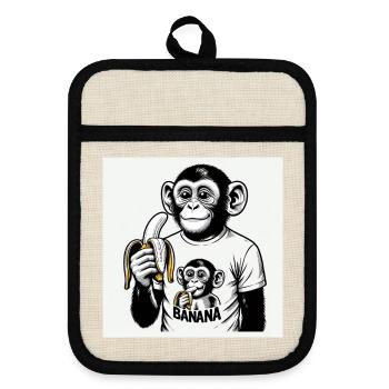 Un singe et sa banane - Maniques avec dos en caoutchouc - lin/noir  - Devant