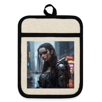 Regenstadt Cyborg Damenlook - Topflappen mit Gummirückseite - Leinen/Schwarz  - Vorne
