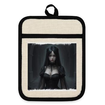Gothic Nachtkorridor Schwarze Dame - Topflappen mit Gummirückseite - Leinen/Schwarz  - Vorne