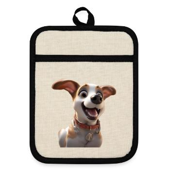 Joyful Cartoon Dog Cheer - Pot holders with rubber back - linen/black  - Front
