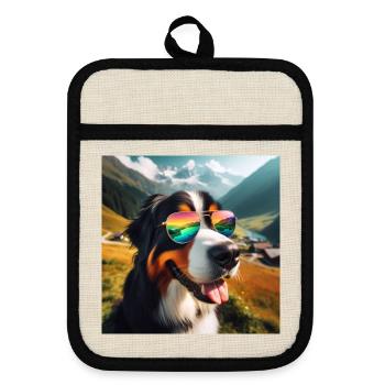 Bernese mountain dog - Pot holders with rubber back - linen/black  - Front