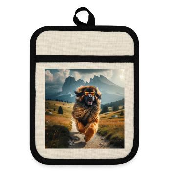 Leonberger Art - Pot holders with rubber back - linen/black  - Front