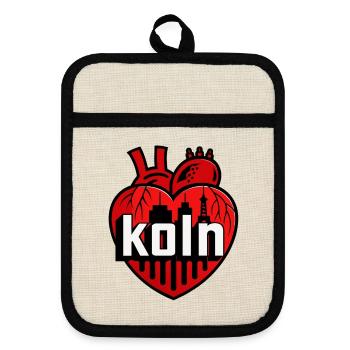 Heart City Skyline Design - Pot holders with rubber back - linen/black  - Front