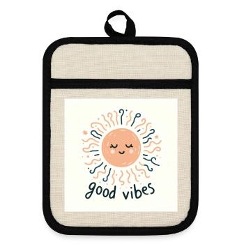 A contented sun - Pot holders with rubber back - linen/black  - Front