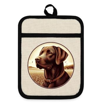 The beautiful brown Labrador Retriever - Topflappen mit Gummirückseite - Leinen/Schwarz  - Vorne
