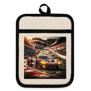 Voiture de course sur la piste de course - Maniques avec dos en caoutchouc - lin/noir  - Devant