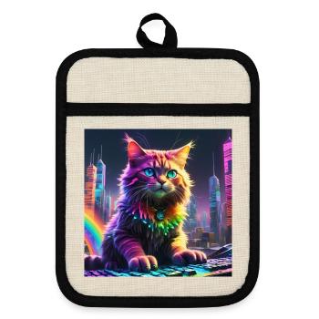 Katze - Topflappen mit Gummirückseite - Leinen/Schwarz  - Vorne