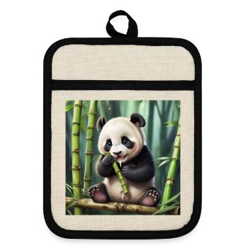Panda - Topflappen mit Gummirückseite - Leinen/Schwarz  - Vorne