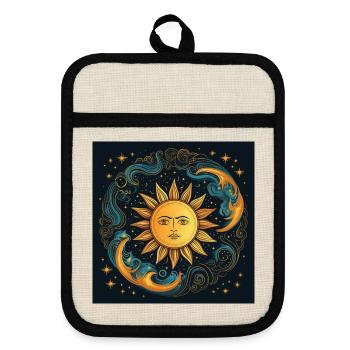 Sonnenmondzyklus kosmische Kunst - Topflappen mit Gummirückseite - Leinen/Schwarz  - Vorne