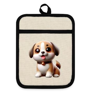 Niedlicher Hund - Topflappen mit Gummirückseite - Leinen/Schwarz  - Vorne