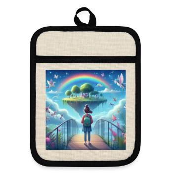 Imaginative sky streams with unicorns - Pot holders with rubber back - linen/black  - Front