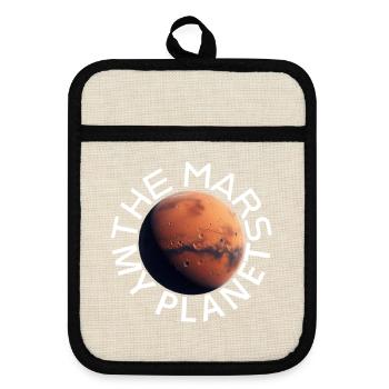 Mars-Entdecker Motiv auf Kleidung - Topflappen mit Gummirückseite - Leinen/Schwarz  - Vorne