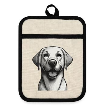 Lächelnder Labrador Hündchen Illustration - Topflappen mit Gummirückseite - Leinen/Schwarz  - Vorne