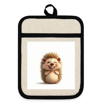 Cuddly hedgehog too cute - Pot holders with rubber back - linen/black  - Front