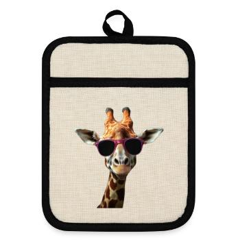 Girafe avec un style d'enfer - Maniques avec dos en caoutchouc - lin/noir  - Devant