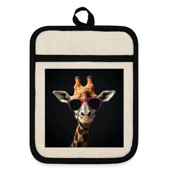 Girafe avec un look qui déchire - Maniques avec dos en caoutchouc - lin/noir  - Devant