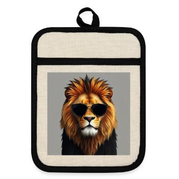 Lion stylé - Maniques avec dos en caoutchouc - lin/noir  - Devant
