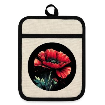 Poppy Red - Pot holders with rubber back - linen/black  - Front