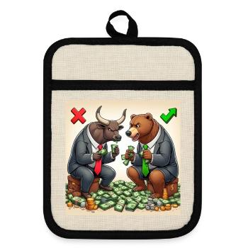 Bull and Bear - Topflappen mit Gummirückseite - Leinen/Schwarz  - Vorne