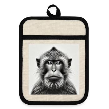 Affe in Graustufen - Topflappen mit Gummirückseite - Leinen/Schwarz  - Vorne