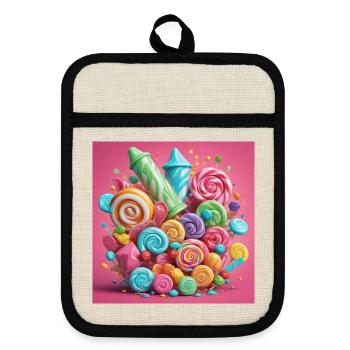 Bonbons colorés - Maniques avec dos en caoutchouc - lin/noir  - Devant