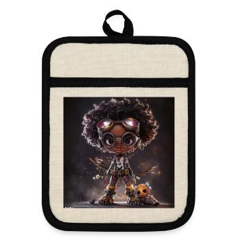  exploratrice Afro Steampunk - Maniques avec dos en caoutchouc - lin/noir  - Devant