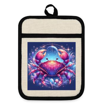 CANCER \ Tiet Circle Sign - Pot holders with rubber back - linen/black  - Front